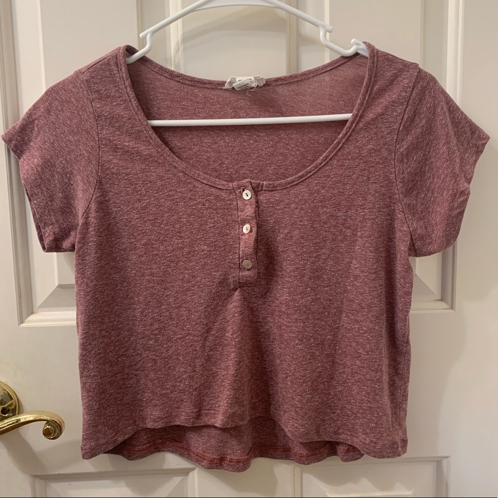 Rustic Button Up Tee Shirt Crop Top